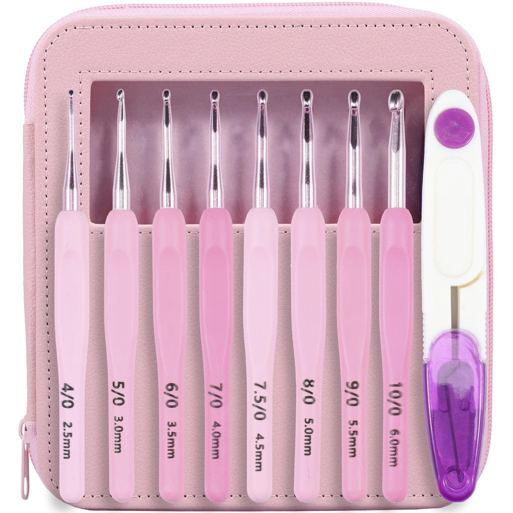 8Pcs Crochet Hook Set 2.5 to 6mm Crochet Hooks Kit Ergonomic Soft Handles Crocheting Needles Kit Knitting Tool Pink Crochet Hook