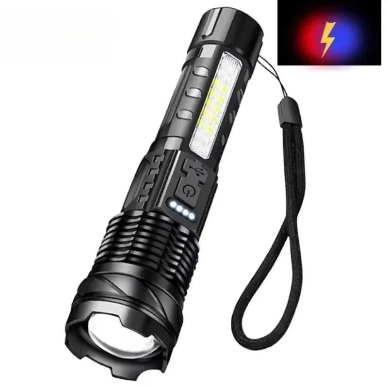 Powerful LED Flashlights Type-c Rechargeable Telescopic Zoom Tactical Torch Built-in Battery for Camping Emergency Lamp