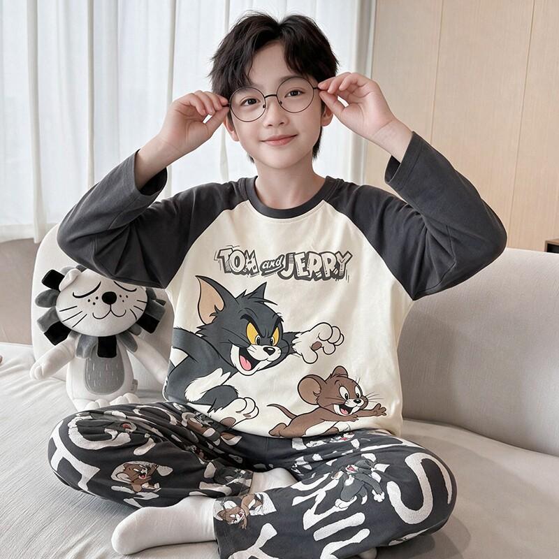 Boys Cotton Pajama Set Long Sleeve Thin Winter Sleepwear Kids 8 Years Cartoon Print Comfortable Home Wear