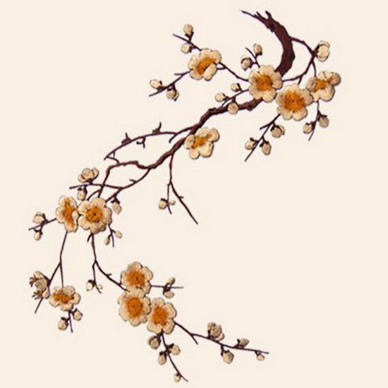 Large Chinese-Style Plum Blossom Flower Embroidery Patches: Green, Red, Blue, White & Pink - Clothing Accessories