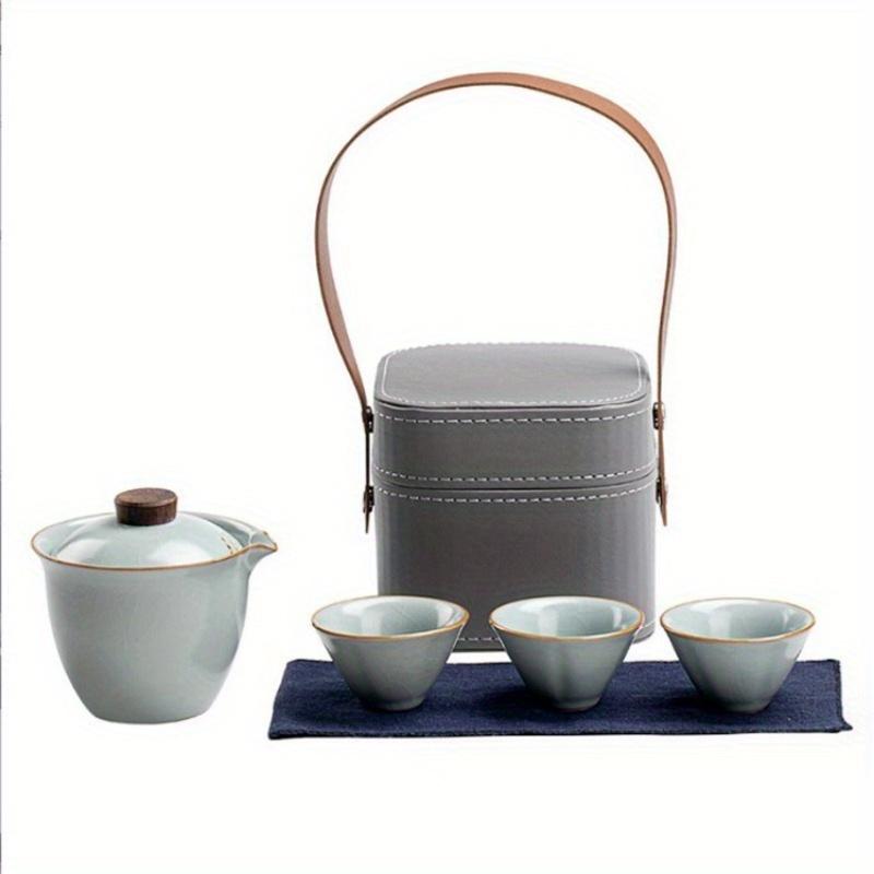1 Set Of 4 Pcs Ceramic Travel Tea Set Include One Pot And Three Cups Outdoor Camping Portable Tea Set For Home Restaurant Hotel Office Tea Accessories