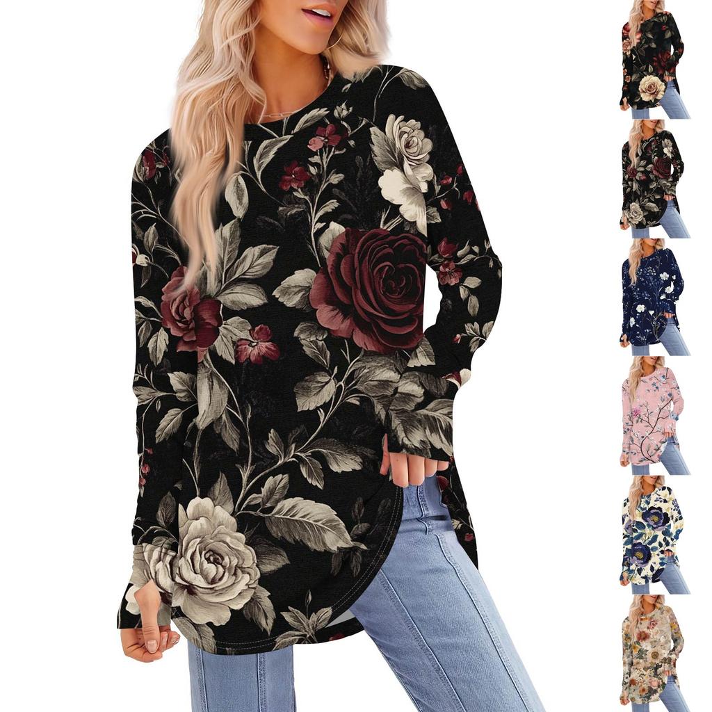 Womens Oversized Sweatshirt Graphic Sweater Long Sleeve Drop Shoulder Round Shirt Tops Vintage Clothes