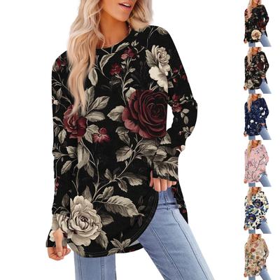 Womens Oversized Sweatshirt Graphic Sweater Long Sleeve Drop Shoulder Round Shirt Tops Vintage Clothes