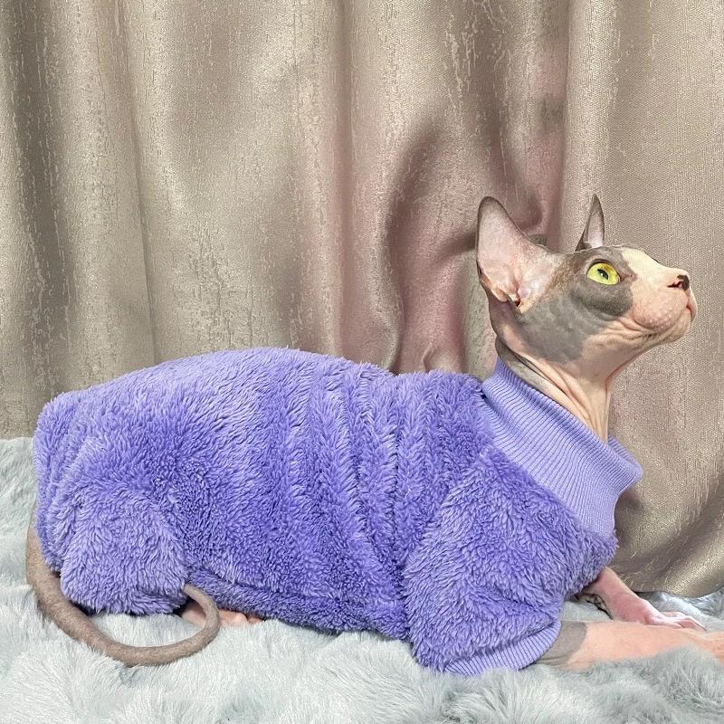 Luxury Warm Lamb Wool Turtleneck Sweater for Hairless Cats Winter Pet Costume Devon Sphynx Kittens Cute Gatitos Accessories