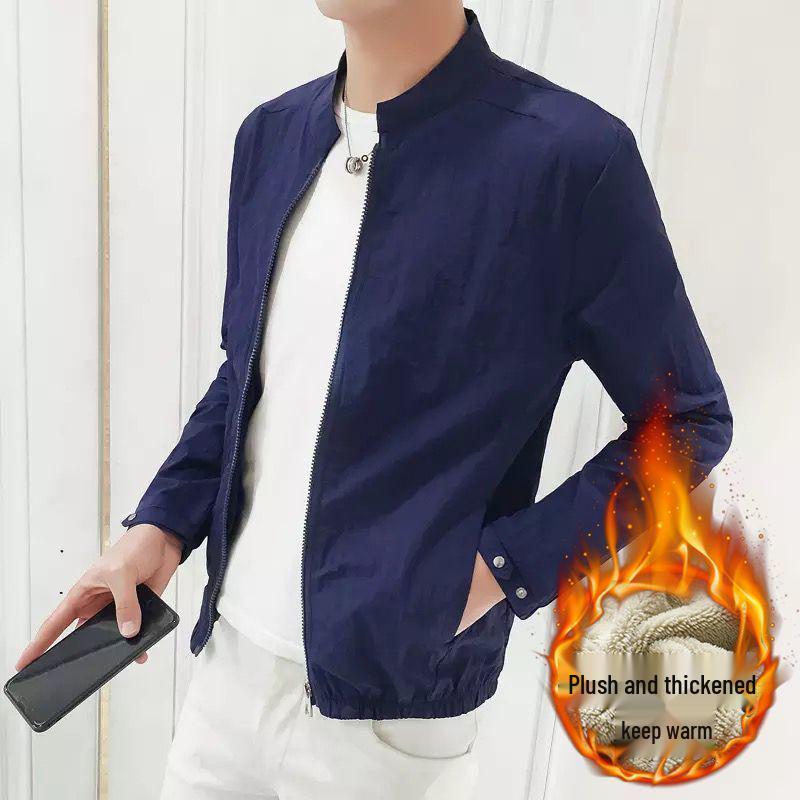 

Men s Korean Style Versatile Fleece-Lined Jacket: Stand Collar for Autumn and Winter M [85-100 lbs]