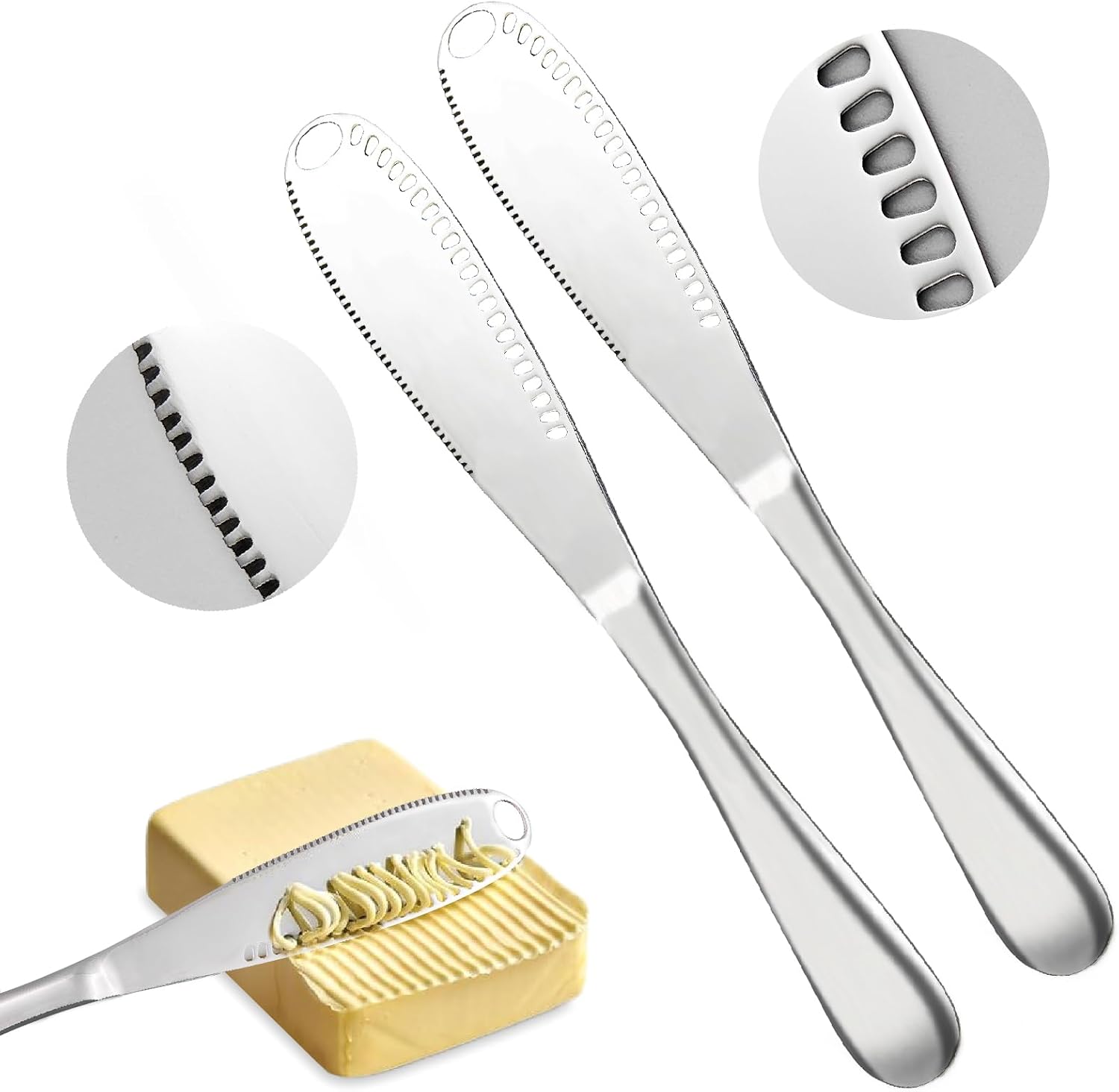 

2 Pcs Butter Knife with Holes, 3 in 1 Stainless Steel Spreader Knife, Cold Butter Spreader for Cheese,Peanut