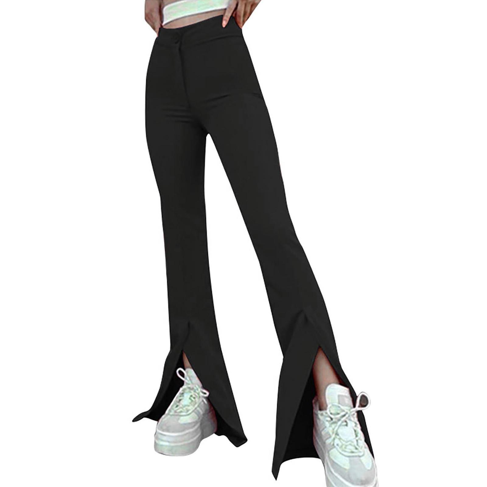 

Женские модные однотонные расклешенные брюки с разрезом на пуговицах, повседневные свободные брюки L чёрный