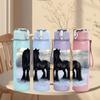 1PC Black Horse Snow Winter Scene Print 750ml Color Plastic Sports Water Bottle Leakproof Flip Straw Lid Suitable for Sports Office Home Use