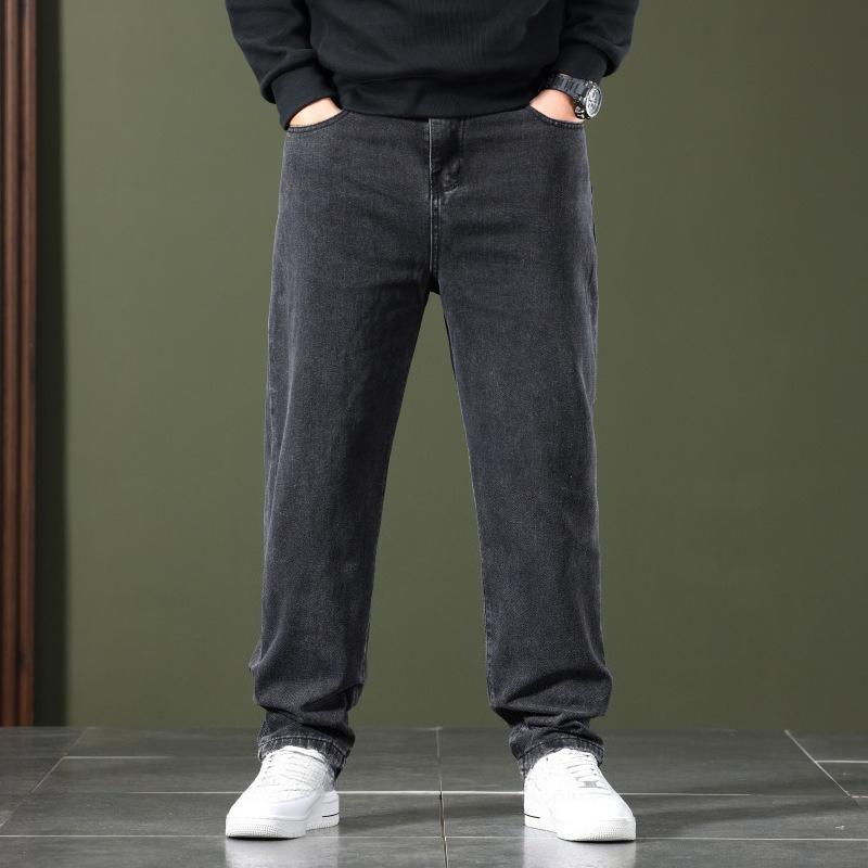 

Мужские джинсы больших размеров - Свободные прямые брюки с высокой посадкой, широкие брюки, износостойкие мужские длинные брюки 30 серый