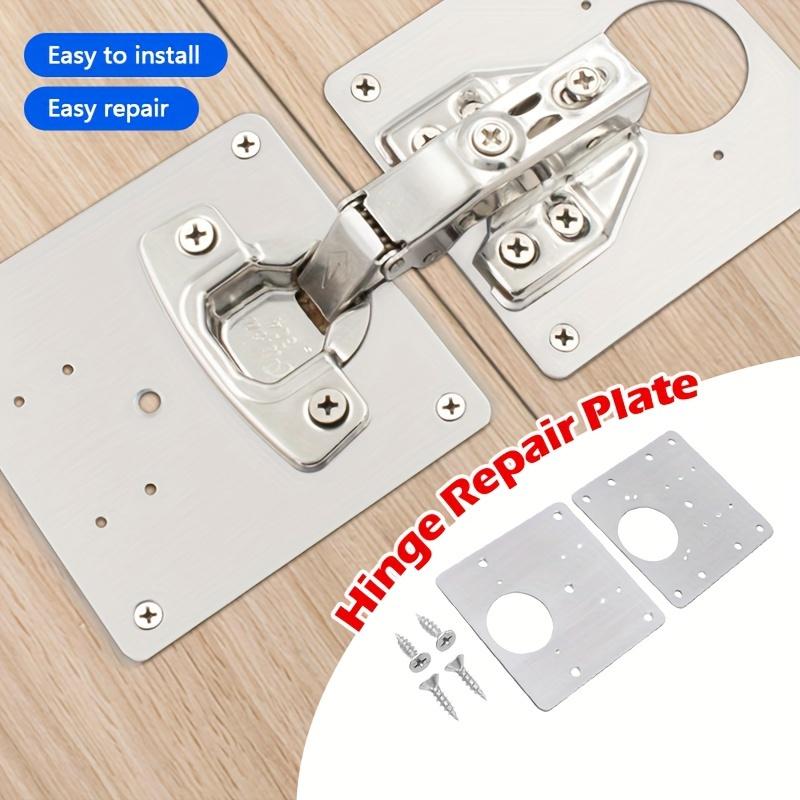 1 Set Stainless Steel Cabinet Door Hinges with Repair Plates and Screws