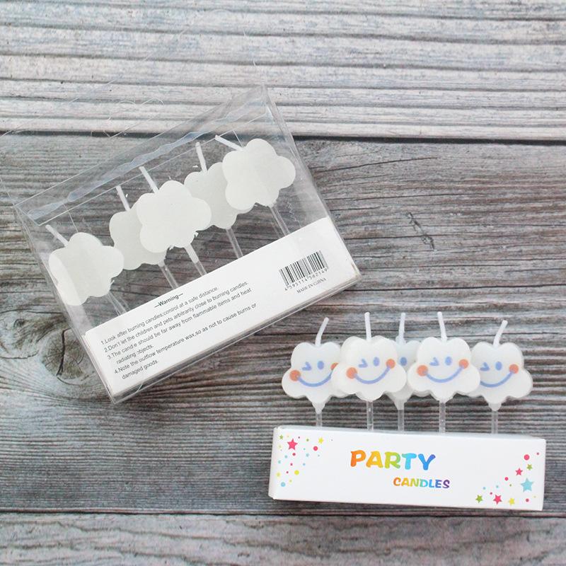 Cute Cloud Smiley Birthday Cake Candles Korean Ins Creative Children's Party Decoration 5 Pack Candles