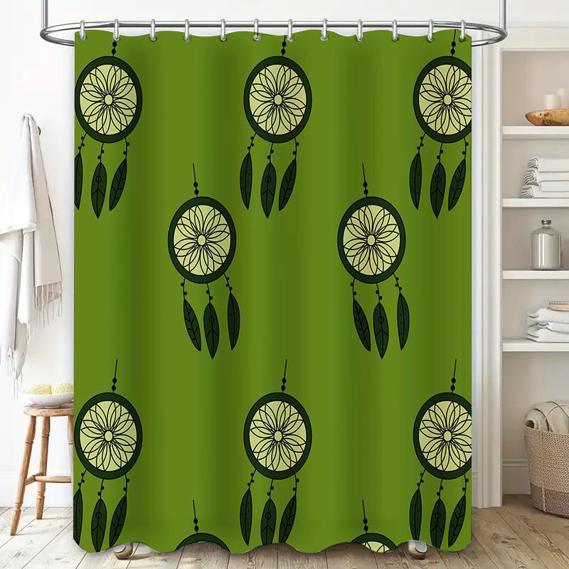 Home Decor Shower Curtains with Green Dream Catcher Pattern Waterproof Bath Curtain Set for Kitchen Bathroom 180x240cm