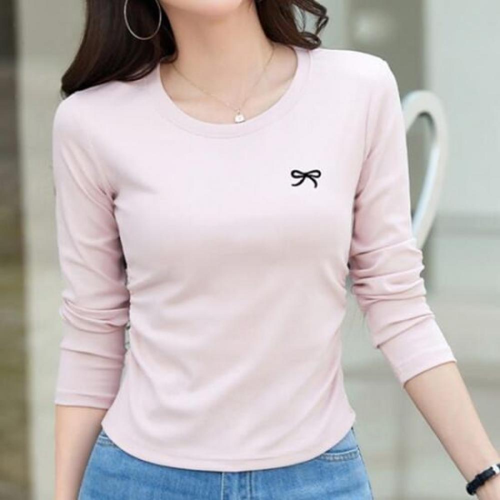 Navava Women S Ribbon PoinT Round Neck Long Sleeve T ShirT nT3053