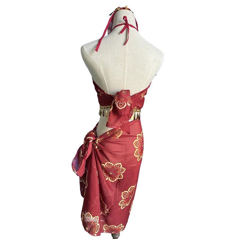 Han and Tang exotic dancer belly pocket uniform Dunhuang pure desire erotic underwear free side open Hanfu erotic suit
