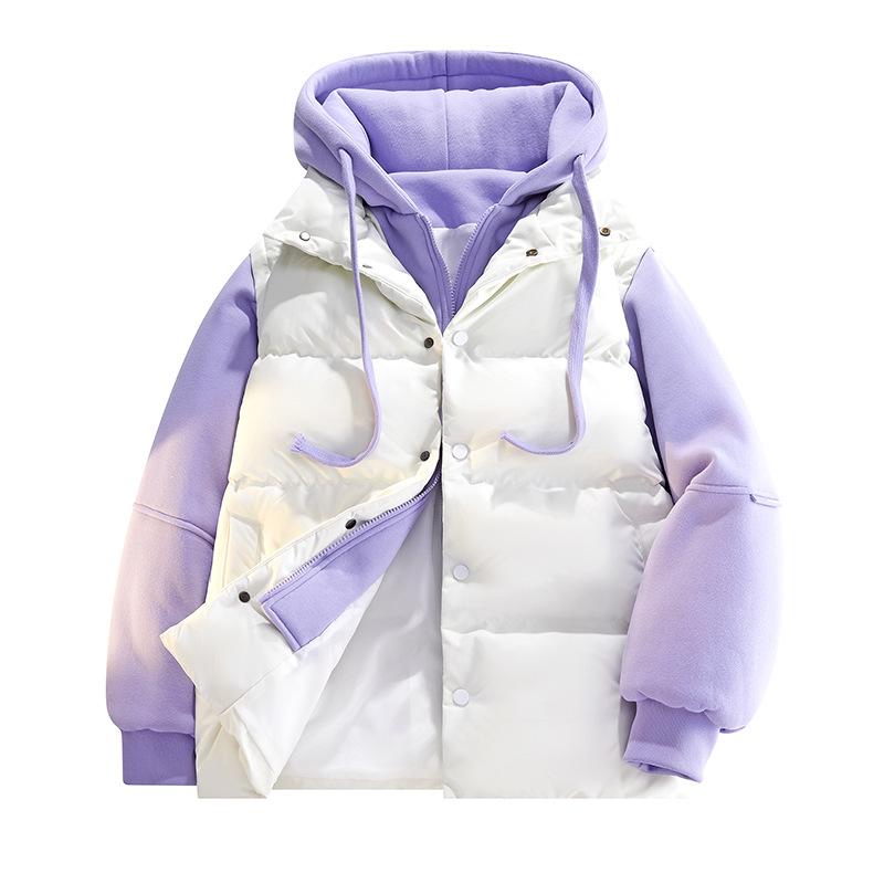 Men's Faux Two-Piece Hooded Puffer Jacket - Thick, Warm, Loose Fit