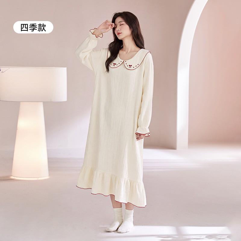 Womens Cotton Long Sleeve Nightgown Casual Soft Home Dress