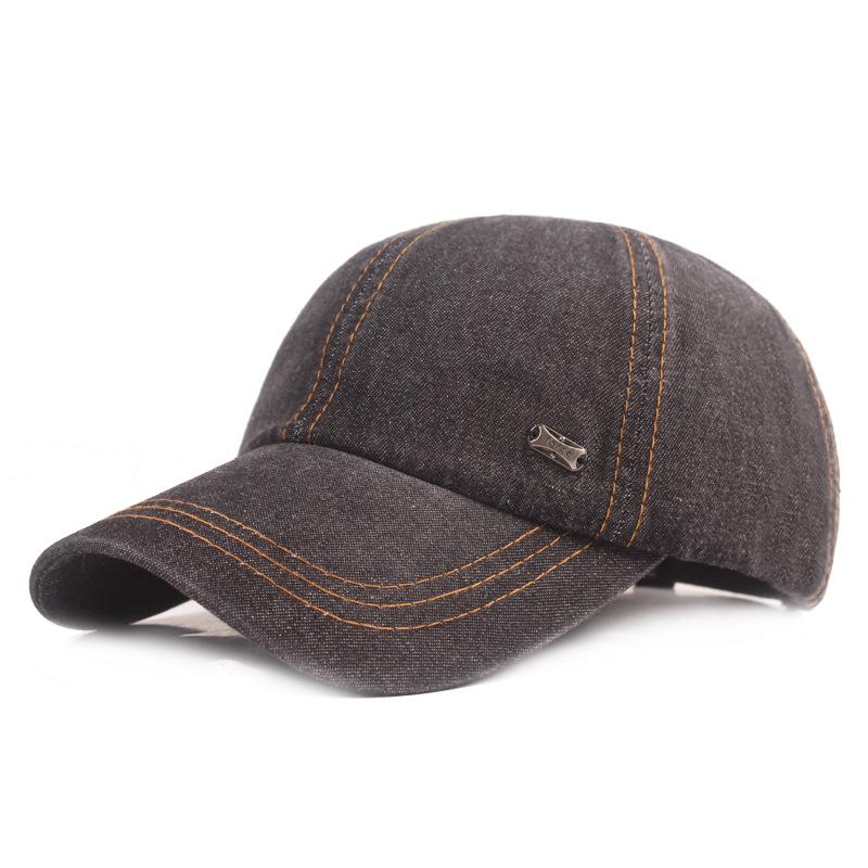 

Vintage Denim Baseball Cap with Metal Badge Adjustable Washed Cotton Dad Hat adjustable чёрный