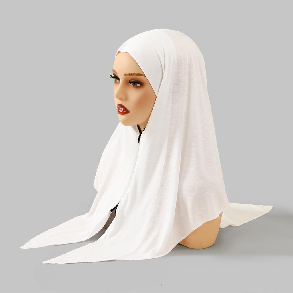 Zipper Design Muslim Hijab Solid Gray Instant Scarf Practical & Modest Islamic Headscarf for Women's Ethnic Fashion & Daily Use