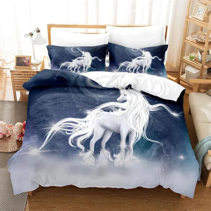 Bettdecke Weißes Einhorn Twin Size Süßes Fliegendes Pferd Bettwäsche-Set Für Teenager Kind Mädchen Mikrofaser Wildtier Bettdecke