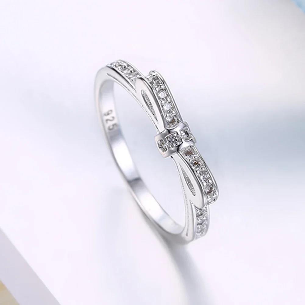 Charm 925 Sterling Silber Ringe Für Damen Einfache Schleife Kristall Größe 6/7/8/9 Mode Party Geschenke Mädchen Studentin Hochzeits Schmuck