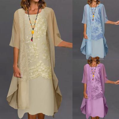 Women's Lace Print Cocktail Dress Festive Bridesmaid Wedding Midi Evening Dresses Sleeveless Vintage Tulle Cardigan