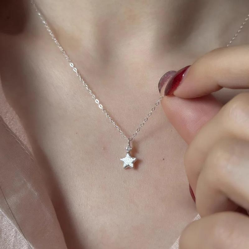925 Silver Necklace Cute Five Pointed Star Smile Dimple Pendant for Women Girl Jewelry Gift