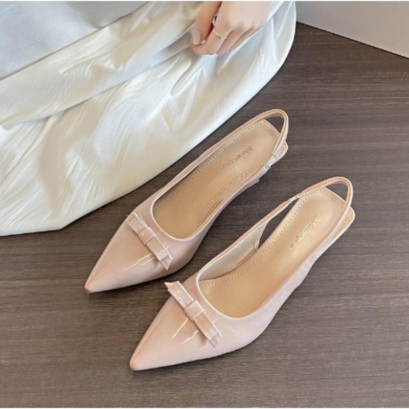 Summer 2025 Large Size Fashionable Pointed Toe Butterfly Knot Slip-On Comfortable Overhead Semi Slippers for Women