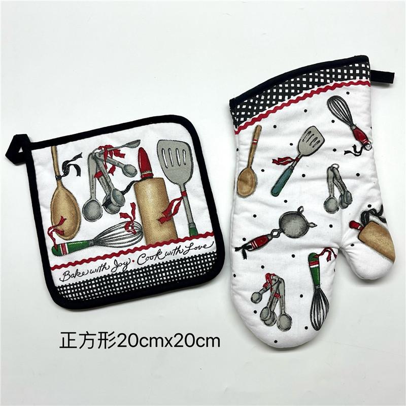 2Pcs/set Vintage Colorful Printed Cotton Heat Resistant Table Placemat With Oven Mitts Baking Glove Kitchen Tool