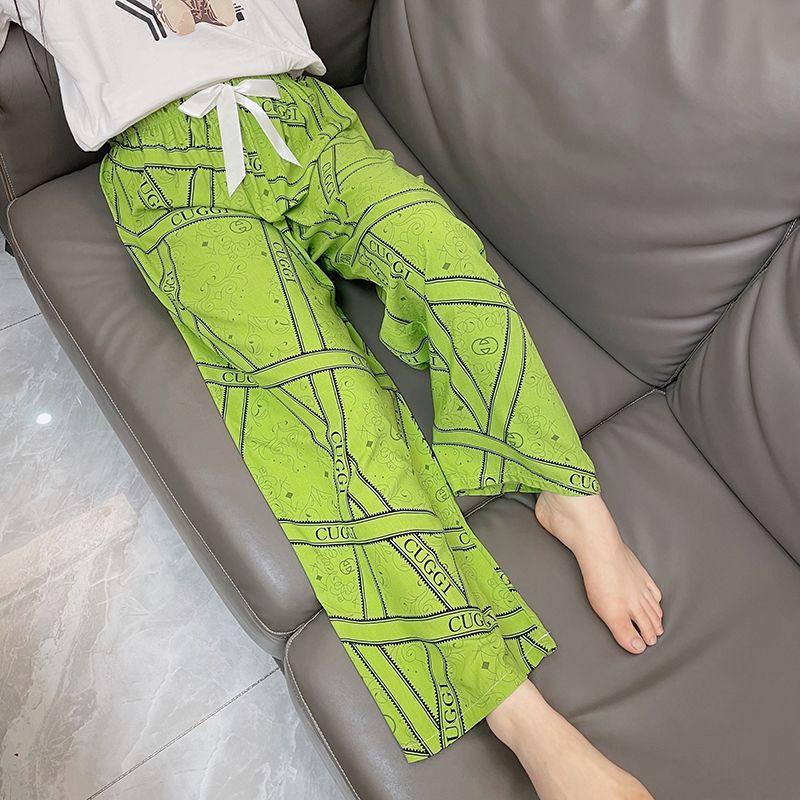 Summer Women's Cotton Rayon Ankle-Length Lounge Pants Thin Loose Fit AC Homewear with Elastic Waist