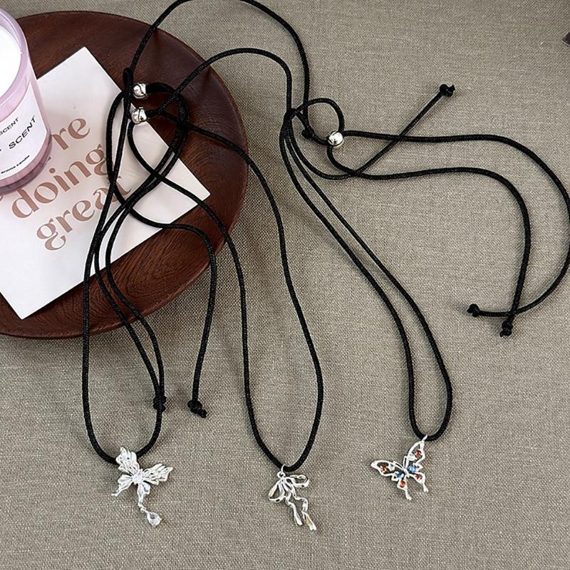Sophisticated Alloy Butterfly Necklace Stylish Pull String Neckchain Adjustable Rope Chain Choker Stylish Clavicle Chain
