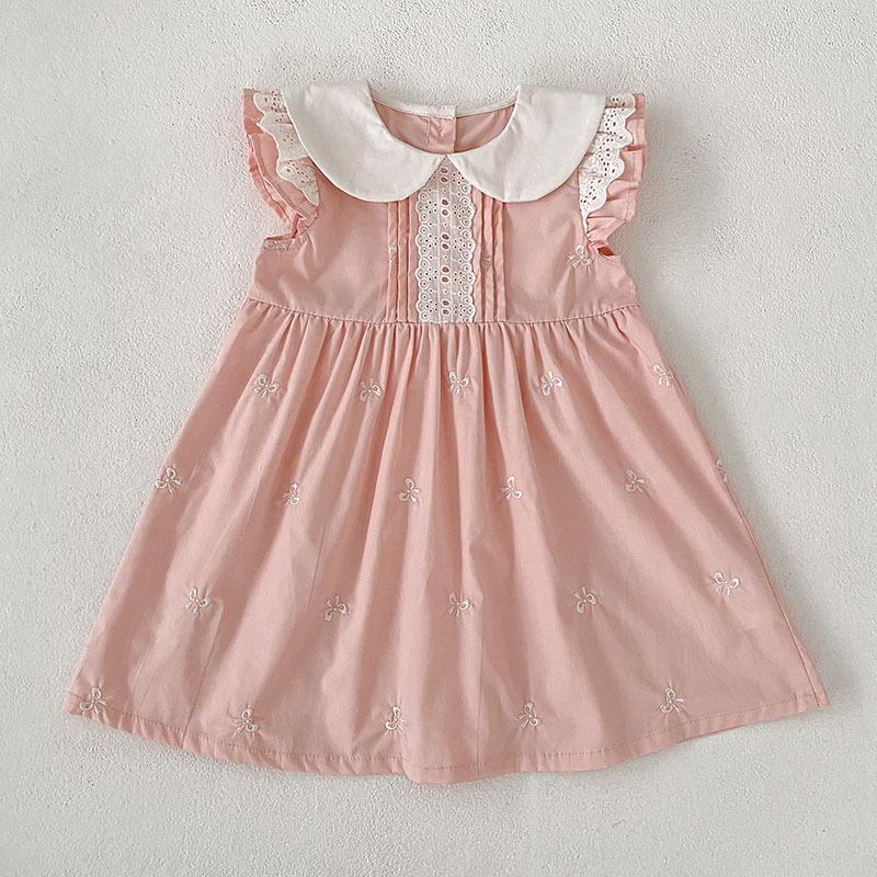 Summer Lace Flutter Sleeve Bowknot Dress for Baby and Toddler Girls