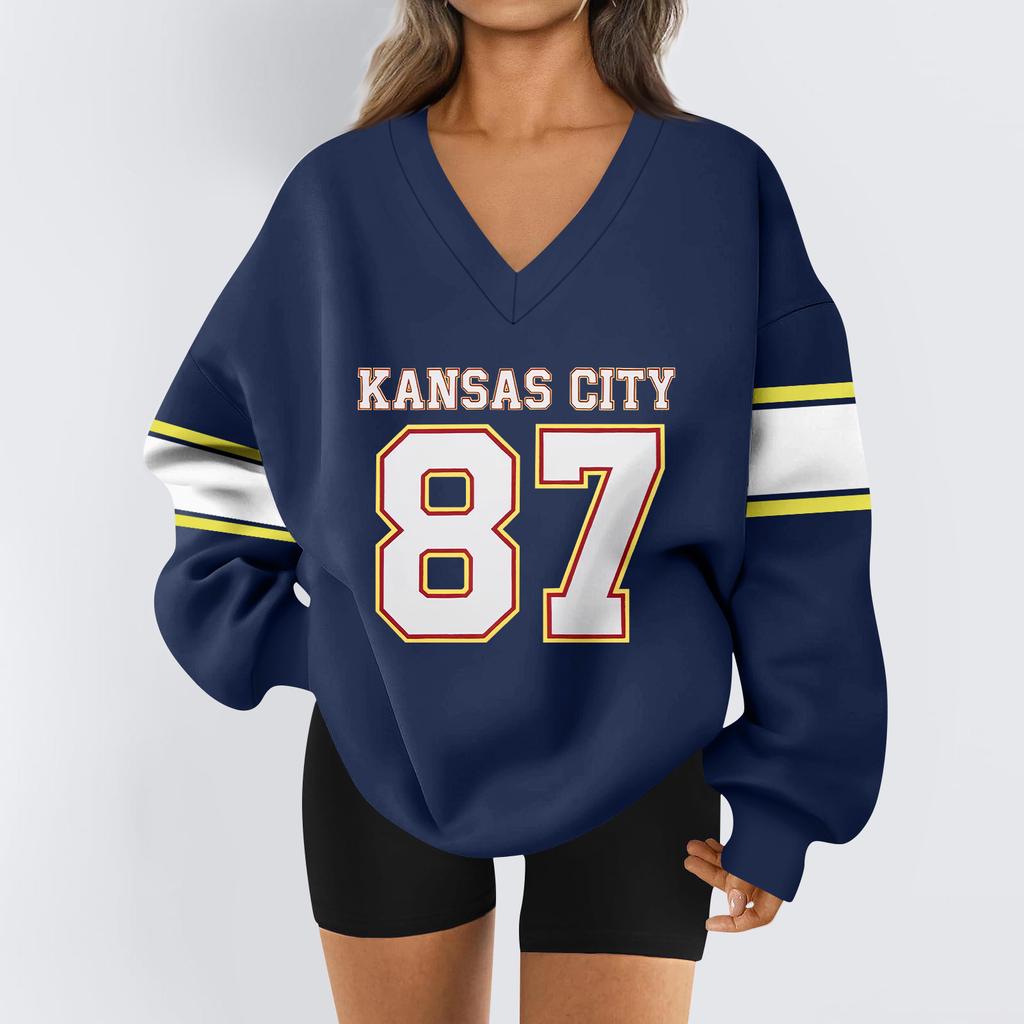 Women's Loose And Comfortable Letter V-neck Sportswear Long-sleeved Sweatshirt Daily Matching Clothes