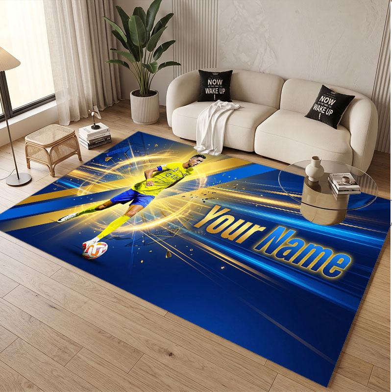 Custom Rug Cristiano Ronaldo Pattern Print Name Text Soft Non‑Slip Floor Carpet for Home Indoor Decoration