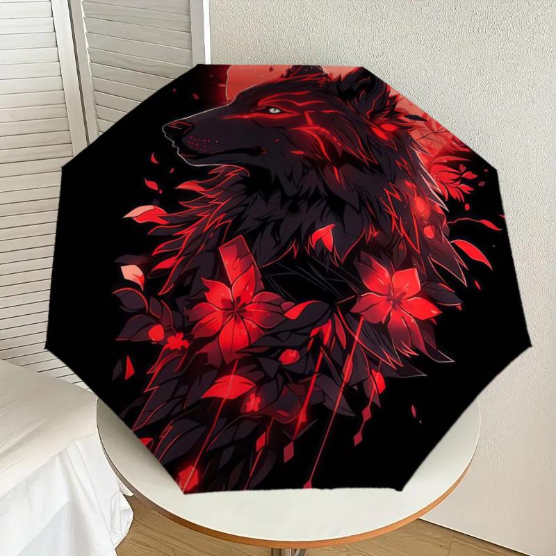 

1pc Wolf with Red Flowers Umbrella with Plastic Handle,Suitable for All Seasons Home Travel Outdoor UmbrellaDD788