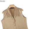 ZANZEA Women Casual Turn Down Collar Summer Sleeveless Vest  Tops