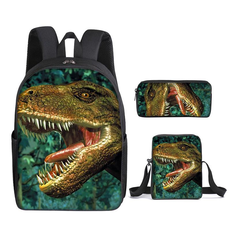 Children S Cartoon Schoolbag Dinosaur Schoolbag Printed Cartoon Backpack Three-Piece Set pencil bag