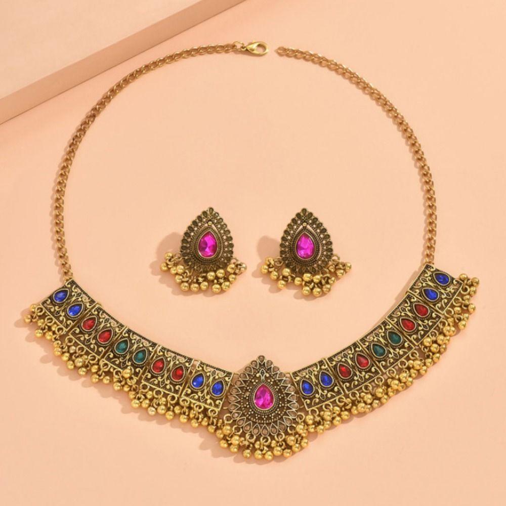 Tassel Rhinestone Jewelry Set Crystal Rhinestone Necklace Set Peacock Necklace Earrings Set  Women