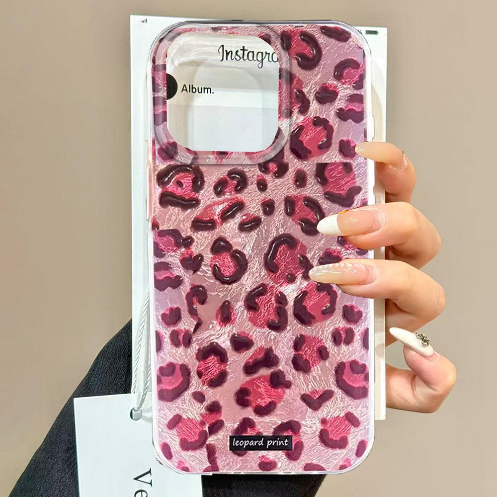 Korean Fashion Pink Leopard Print Phone Case for iphone 17 Air 16 15 14 13 11 12 Pro Max 7 8 Plus X XS XR SE 2022 2020 16e Cover