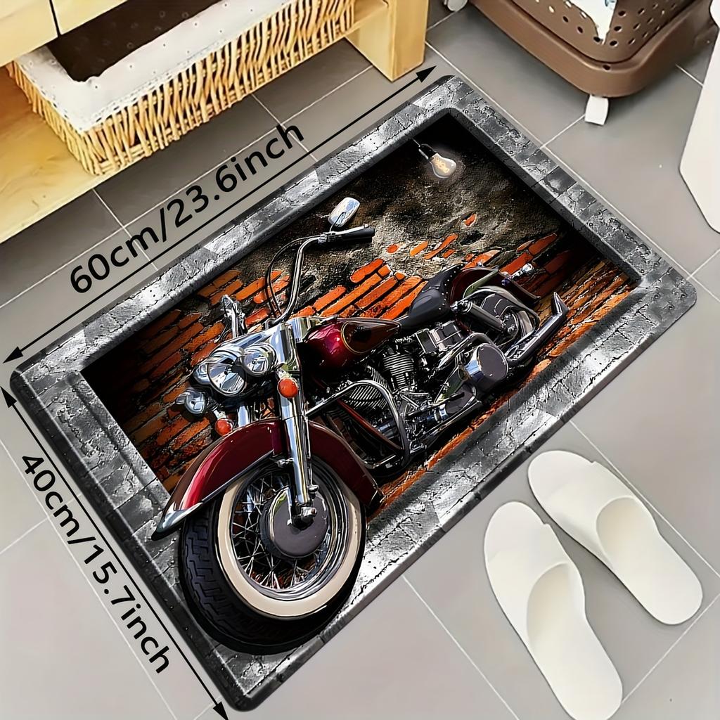 Vintage Motorcycle Bath Mat – Fade-Resistant Flannel Rectangular Rug for Bathroom Decor