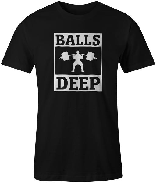 

Balls Deep Funny Graphics Weightlifting Body Building Gym Workout T-Shirt Tee L