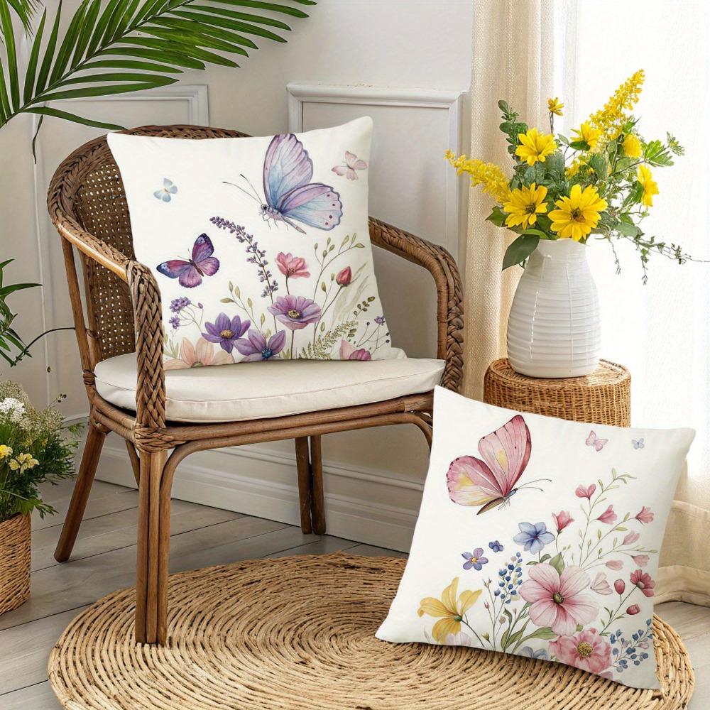 2 pièces Housse de coussin Papillon Gracieux Bohème - Housse de coussin décorée pour canapé de salon, Douce et confortable, Décoration de chambre à coucher