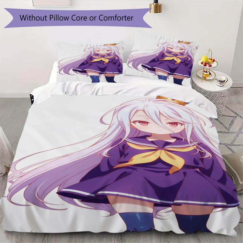 No Game No Life Pattern Bedding,Quilt Set Quilt Cover Pillowcase Home Birthday Gift(1 * Duvet Cover + 2 * Pillowcase, Without Core)_lx