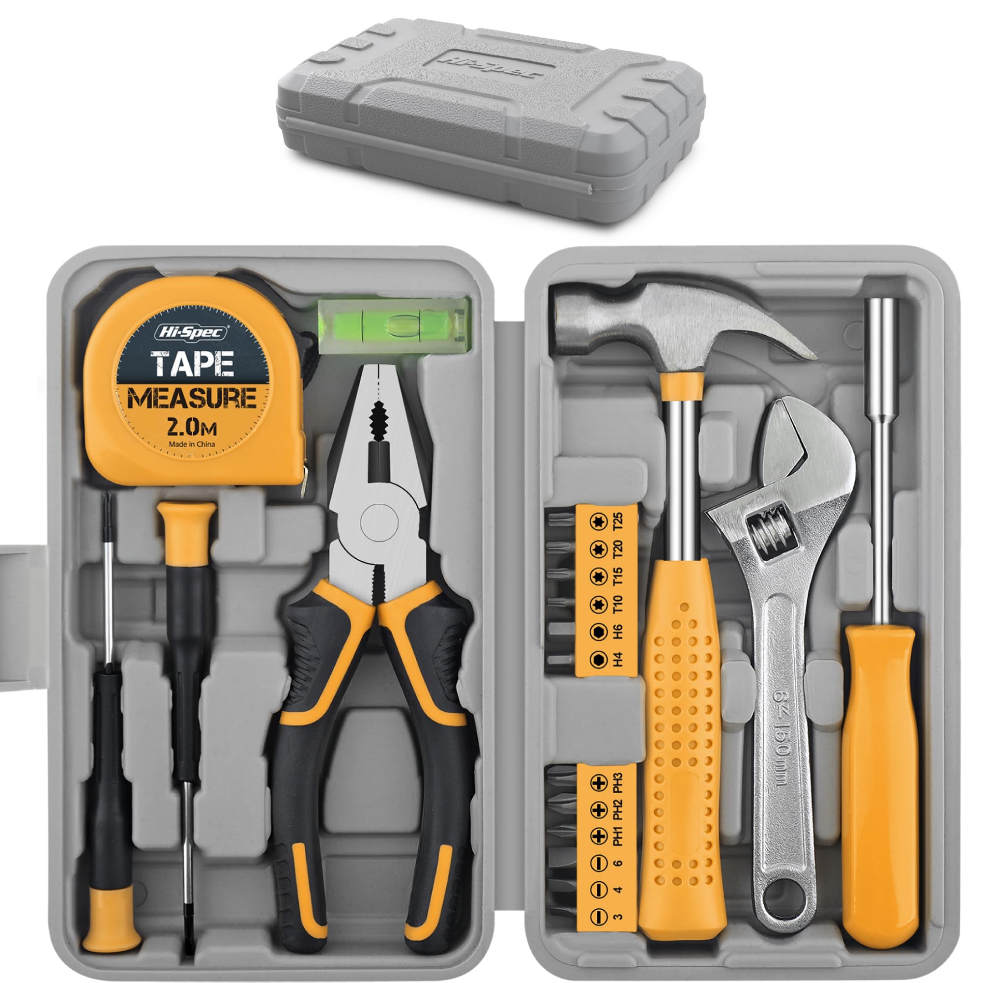 

Household Tool Essential Hand Tools for Home and Office Perfect for Everyday Repairs and Compact DIY Tools with Storage Yellow Hi-Spec 20-Piece Set,