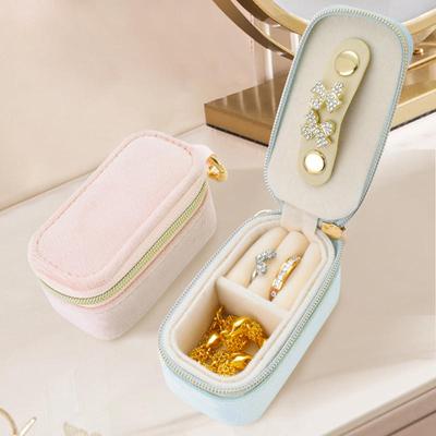 1pc Mini Travel Jewelry Box Ring Zipper Velvet Storage Case Small Jewellery Packaging USB Storage Box On Business Trip