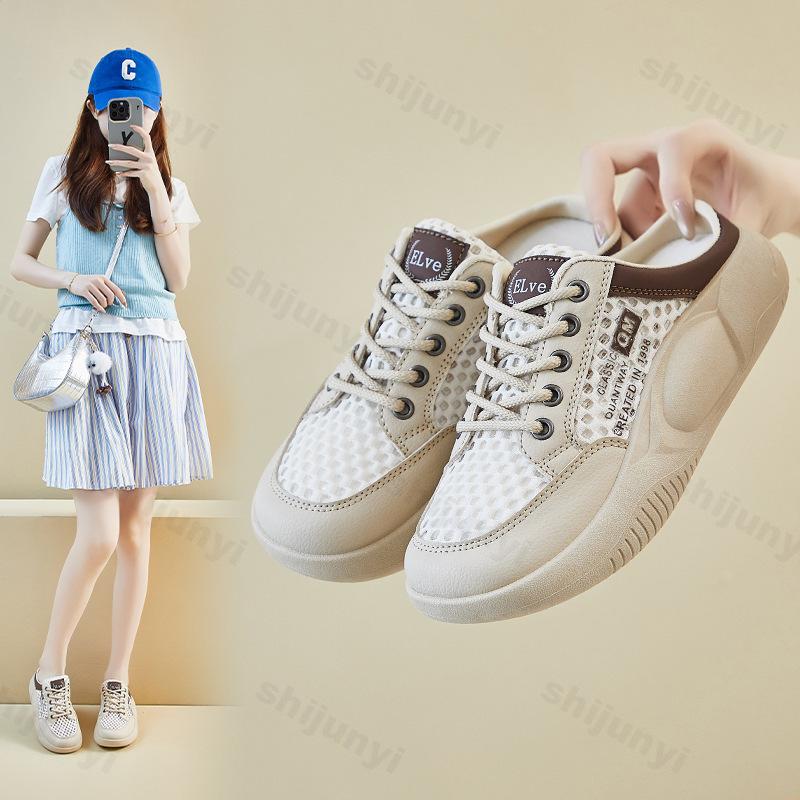 Fashion Summer Women's Slippers 2025 New Closed Toe Ladies Shoes Fashion Casual Breathable Sneakers Lace-up Outdoor Mesh Half Slippers