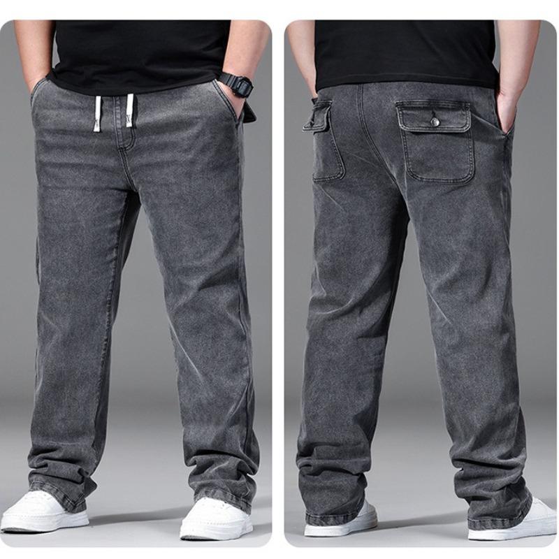 Plus-size Men's Jeans: Loose-fit, Straight-leg, High-waisted, Drawstring, Wide-leg Trousers