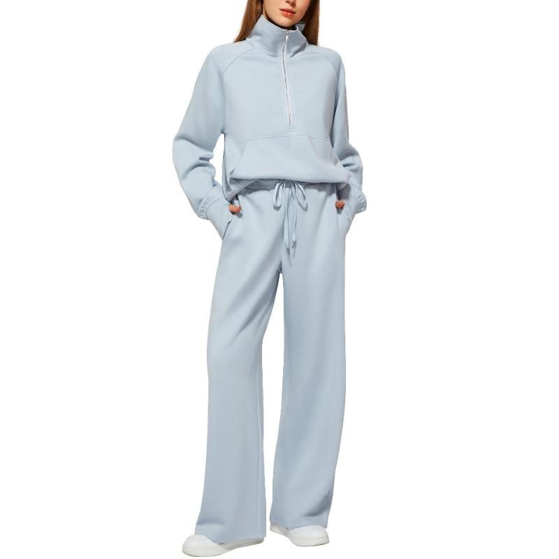 Women Stand Collar Zipper Long Sleeve Casual Sports Two Piece Sweatshirt And Pants Set