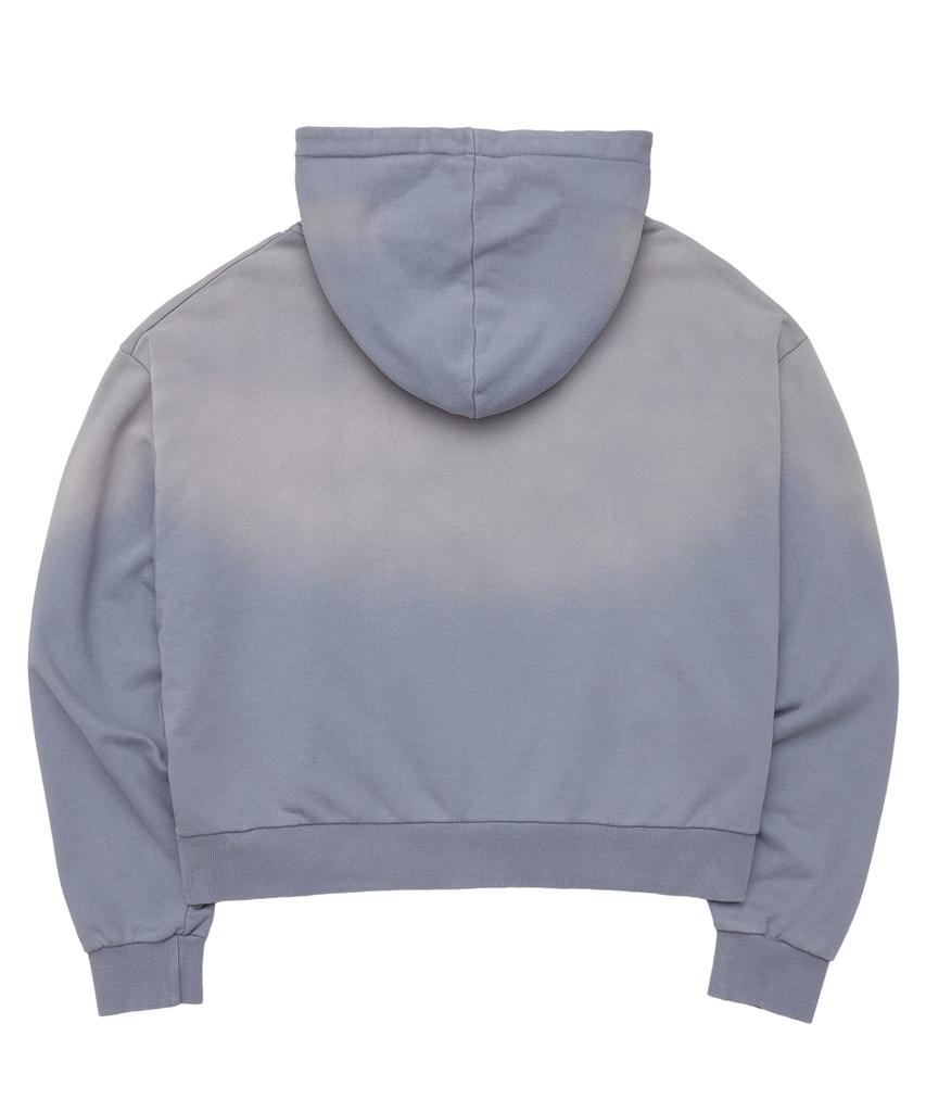 Sserpe Applique Bleach Washed Crop Zip-Up Hoodie Light Blue