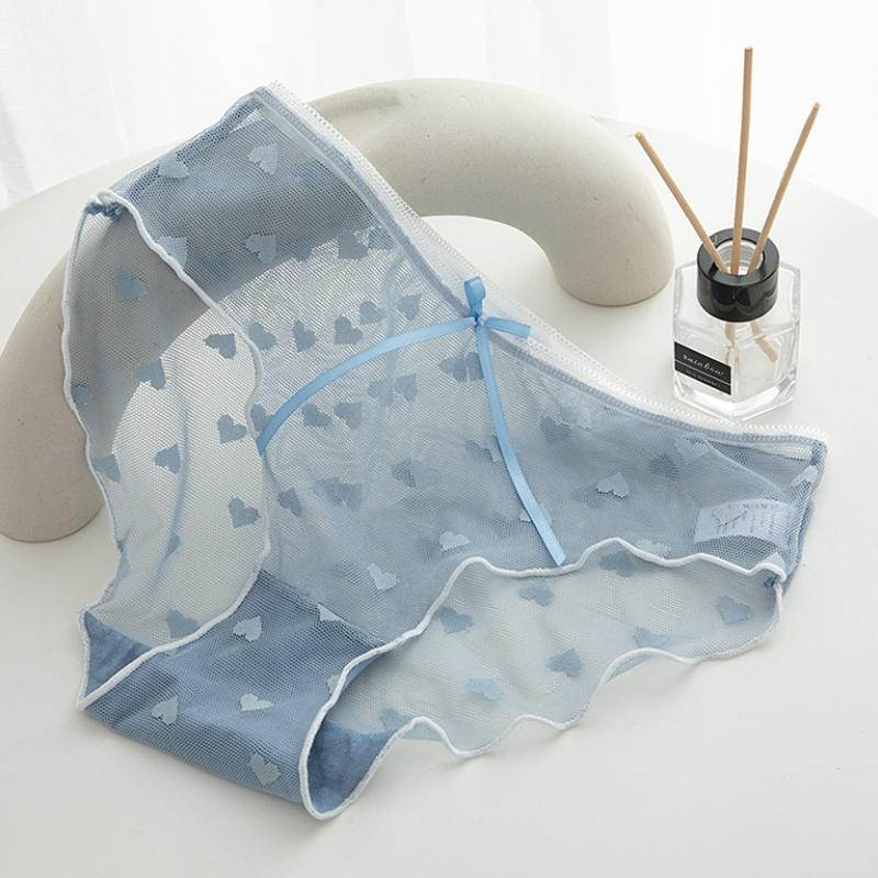 Women Lace Lingerie Transparent Sexy Panties Temptation Low-waist Briefs Ribbon L-XL Pattern Underpants Female Briefs