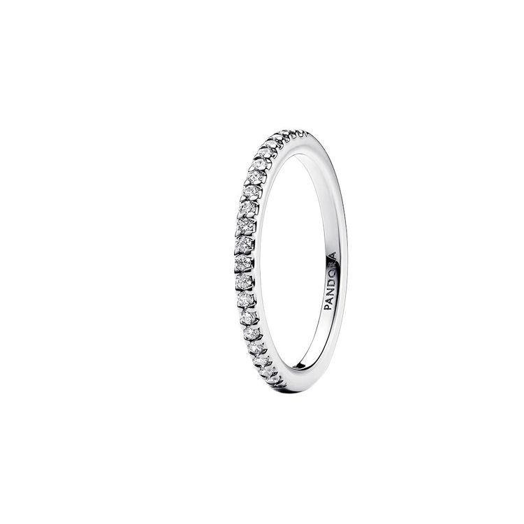 Pandora Engraved Logo 925 Silver Cubic Zirconia Ring Women ring 192999C01 Box,58